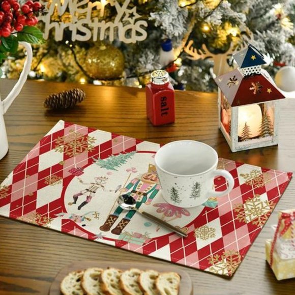 Nutcracker Placemats Christmas Decor Red Xmas Holiday Table Decorations Set 4 - Picture 2 of 8